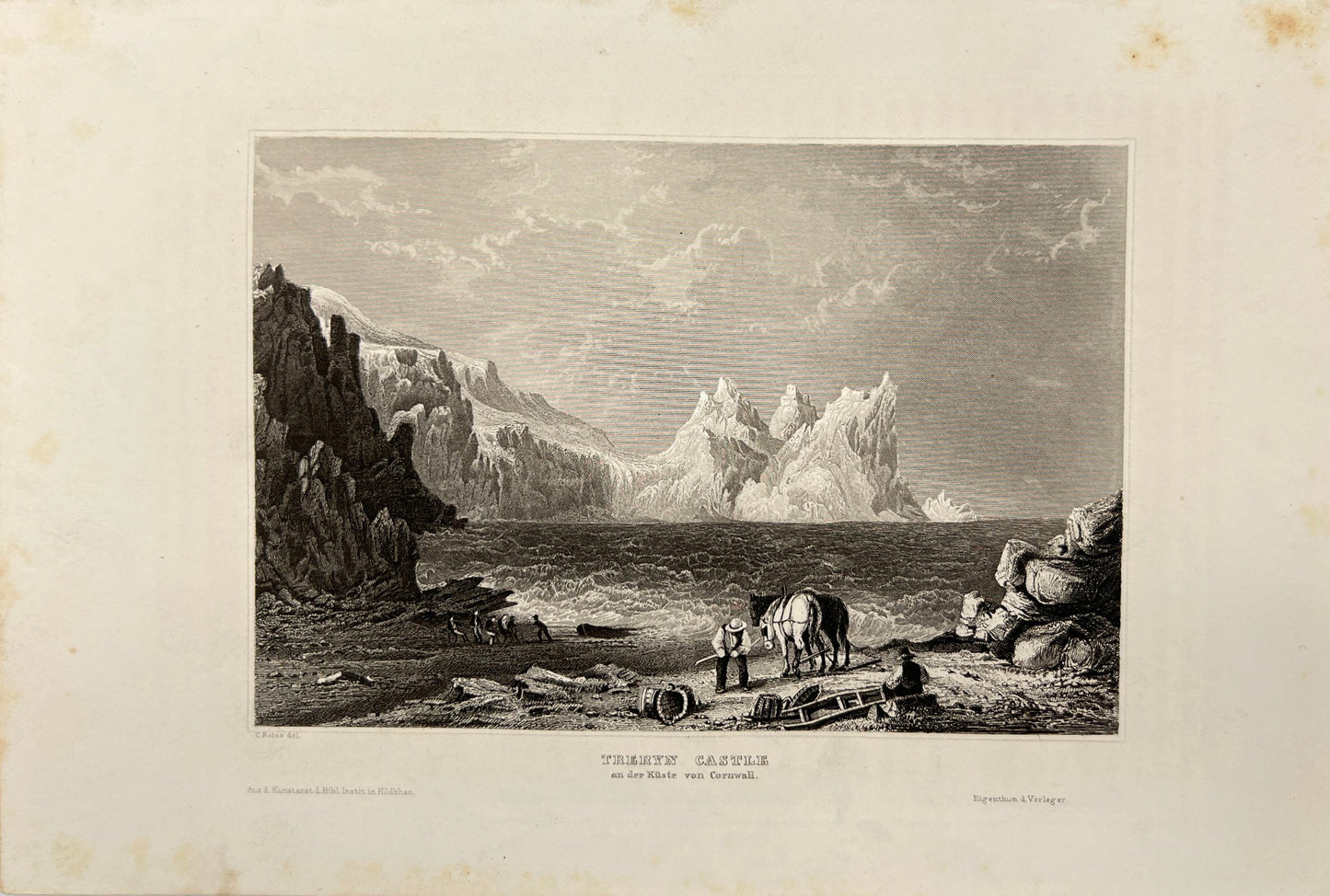 Antique Engraving - Karl Reiss - Treryn Castle and the Cornwall Coast - E5