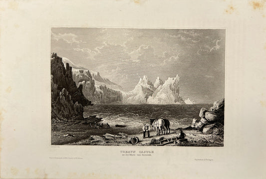 Antique Engraving - Karl Reiss - Treryn Castle and the Cornwall Coast - E5