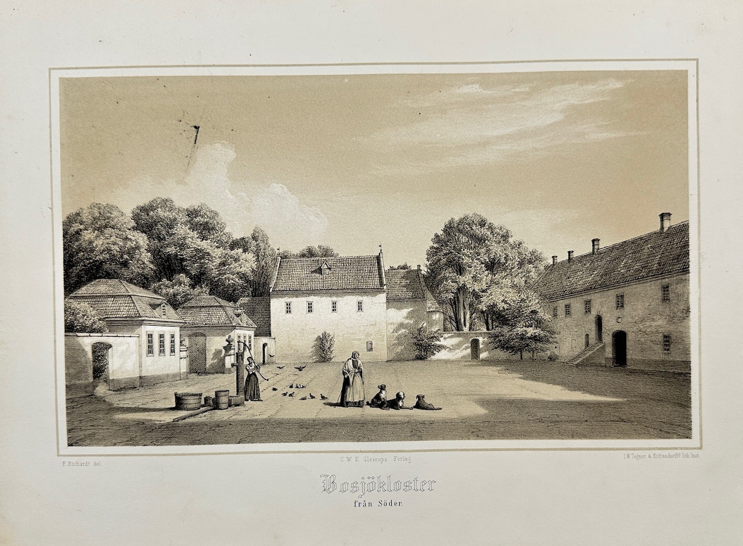Original Antique Print - Richardt Ferdinand - Bosjökloster From the South - F3