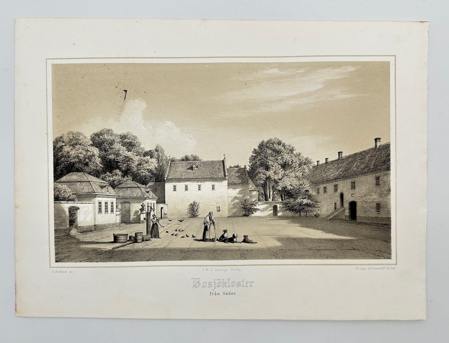 Original Antique Print - Richardt Ferdinand - Bosjökloster From the South - F3