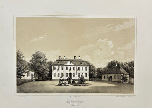 Original Antique Print - Richardt Ferdinand - Björnstorp From the South - F3