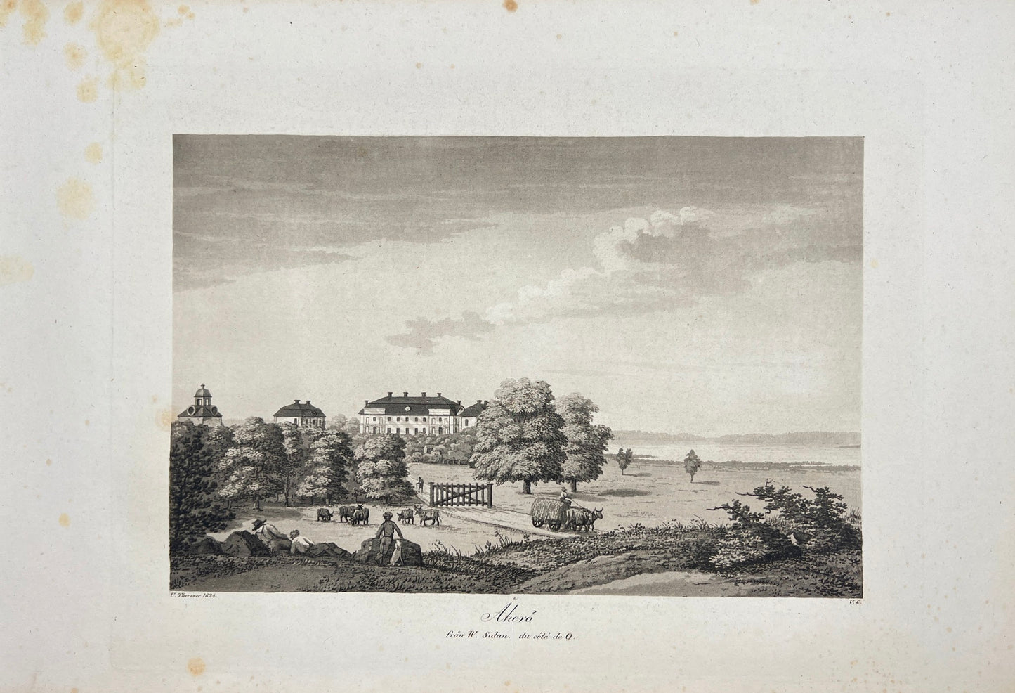 Antique Engraving - Ulrik Thersner - View of Akero Castle in Sweden - E3
