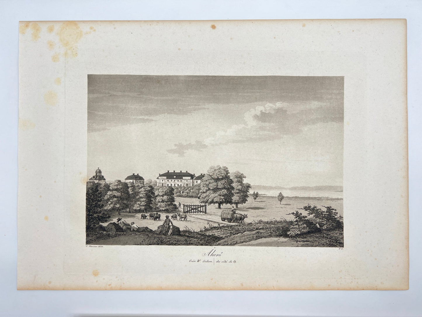 Antique Engraving - Ulrik Thersner - View of Akero Castle in Sweden - E3