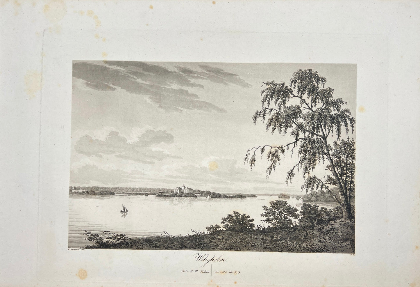 Antique Engraving - Ulrik Thersner - View of Vibyholm Castle in Sweden - E3