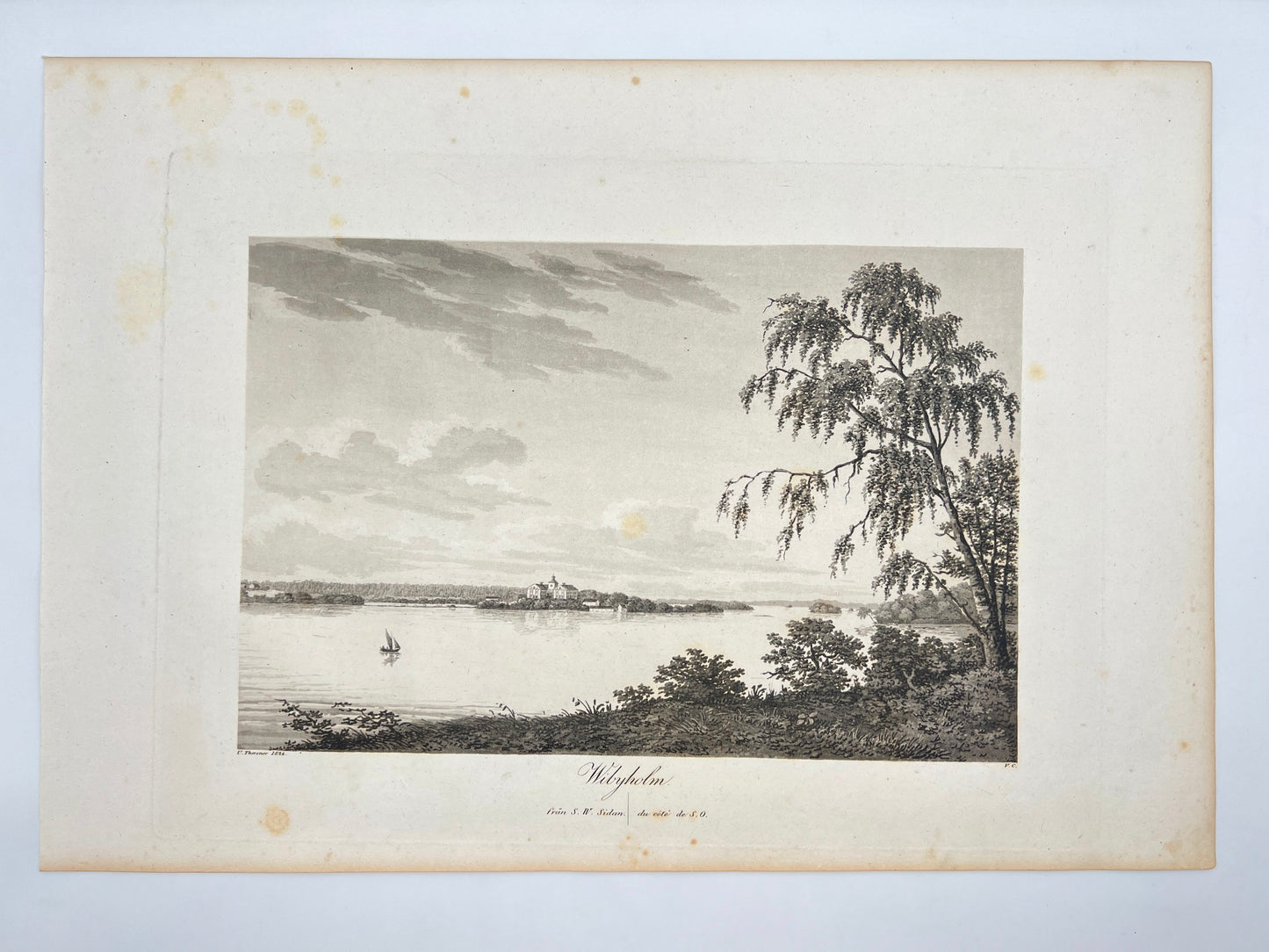 Antique Engraving - Ulrik Thersner - View of Vibyholm Castle in Sweden - E3