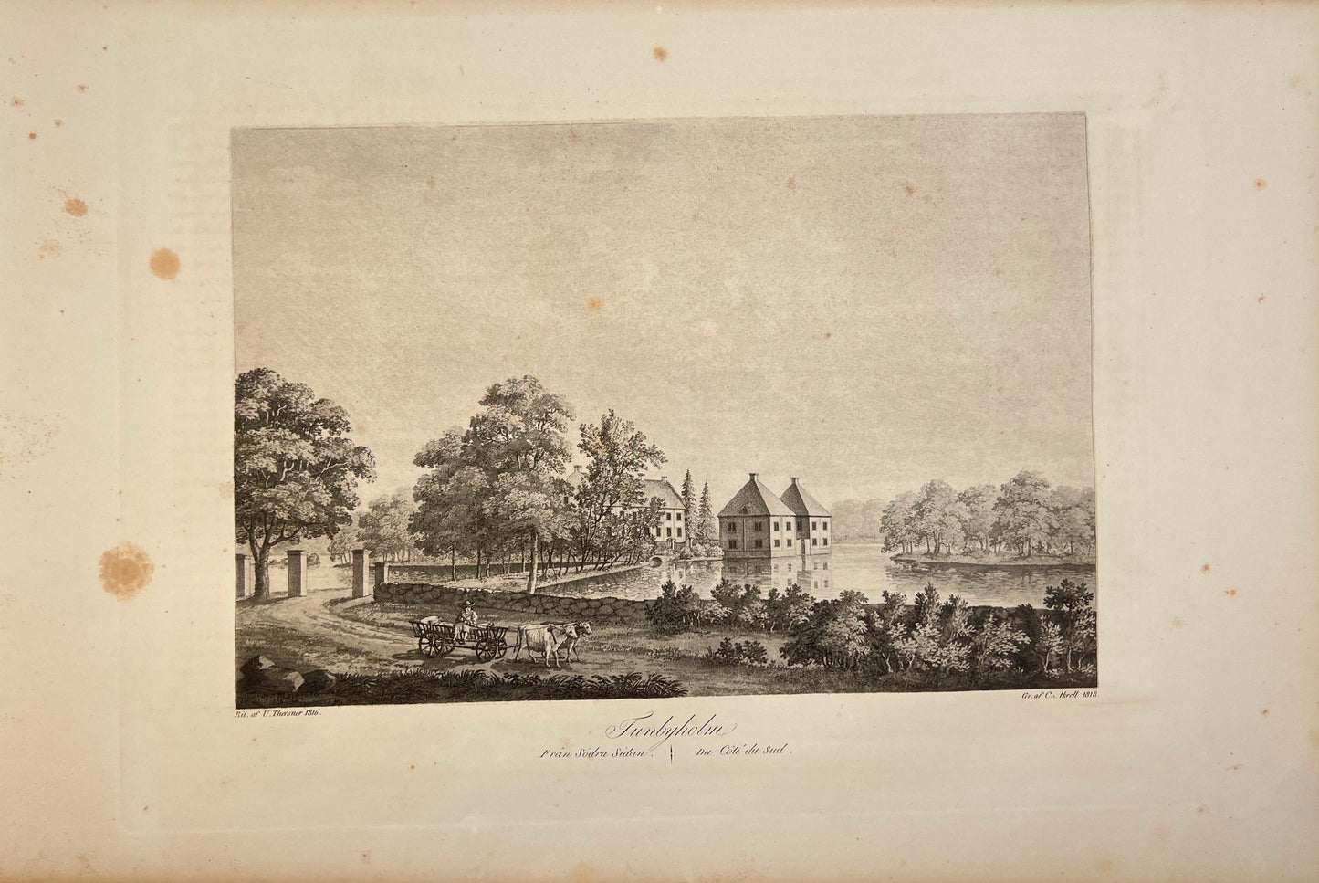 Antique Engraving - Ulrik Thersner - View of Tunbyholm Castle in Sweden - E3