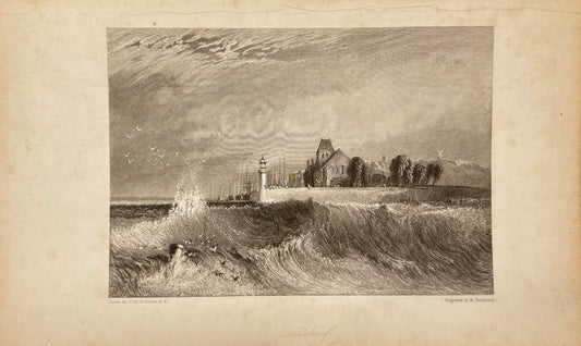 Original Antique Print - Robert Brandard - View of Quilleboeuf - E5