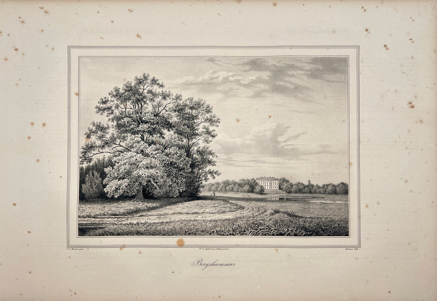 Antique Engraving - Ulrik Thersner - View of Bergshammar Castle in Sweden - E3