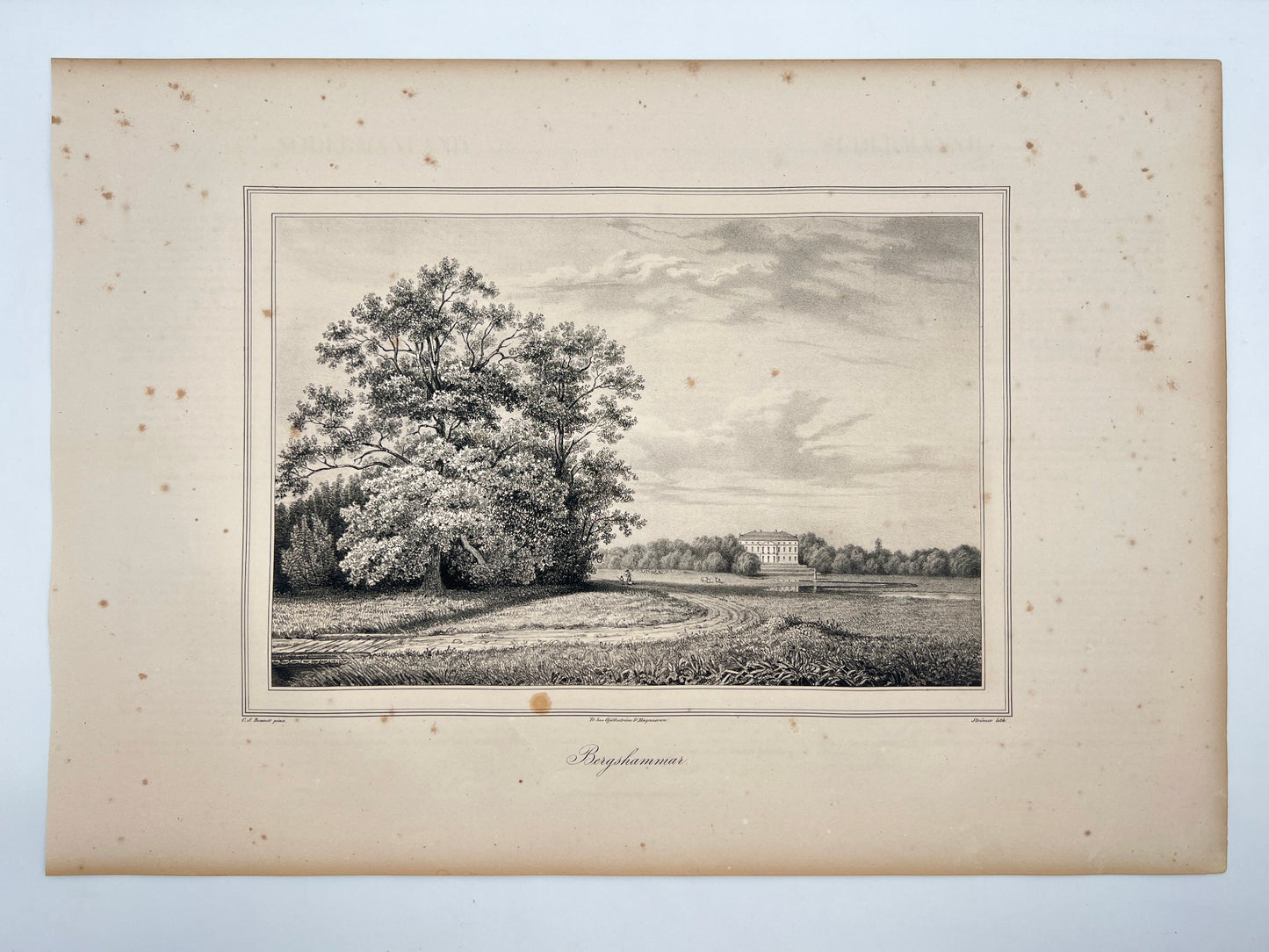 Antique Engraving - Ulrik Thersner - View of Bergshammar Castle in Sweden - E3