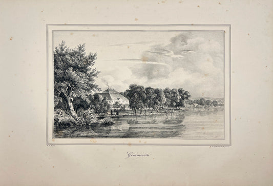 Antique Engraving - Ulrik Thersner - View of Lagmanso Mansion in Sweden - E3