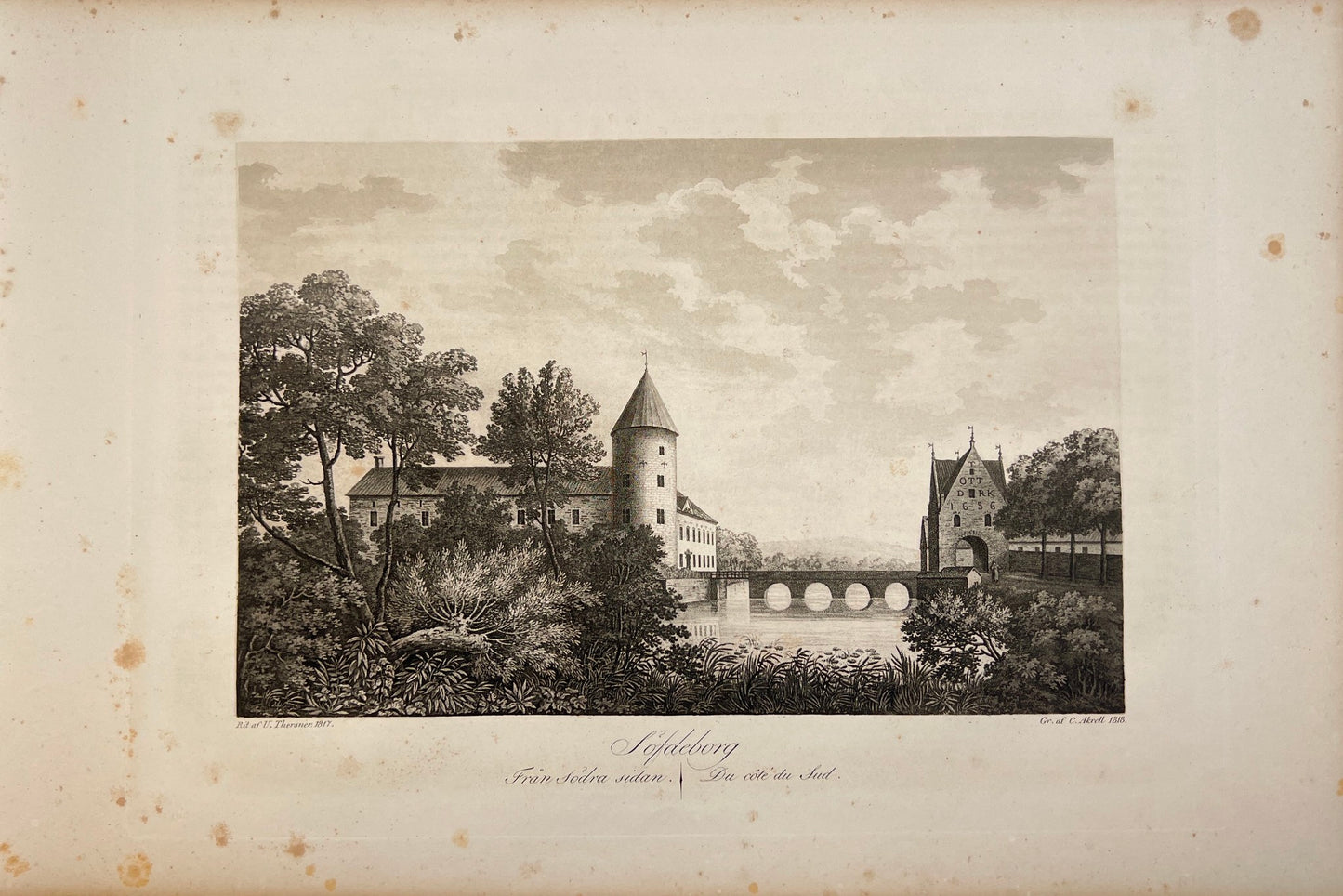 Antique Engraving - Ulrik Thersner - View of Sovdeborg Castle in Sweden - E3