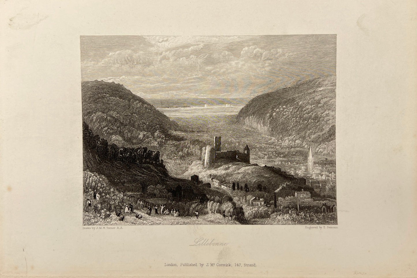 Original Antique Print - Thomas Jeavons - View of Lillebonne in France - E5