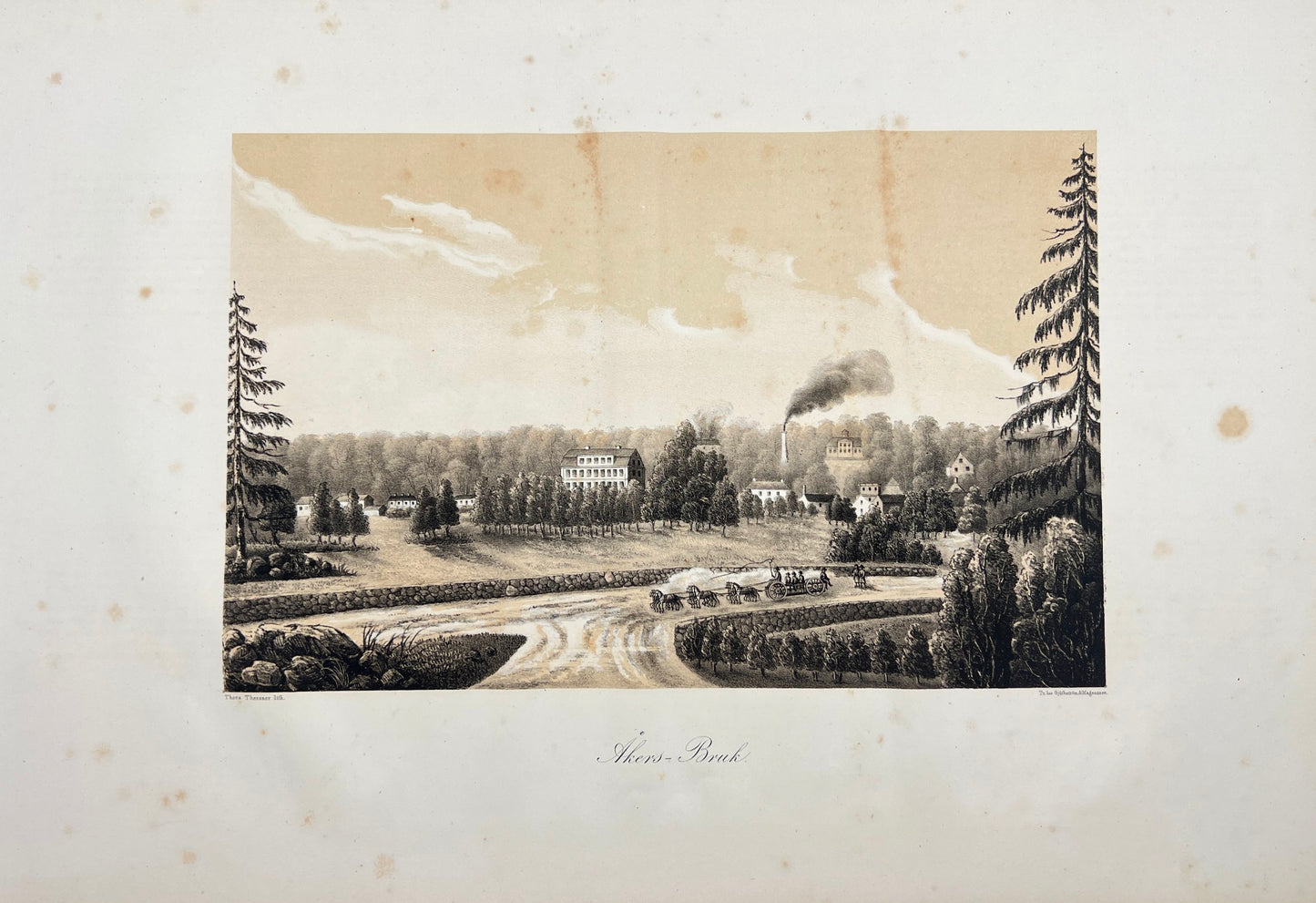 Antique Engraving - Ulrik Thersner - View of Gosta Hultberg in Sweden - E3