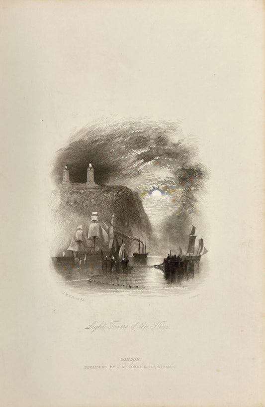 Original Antique Print - Turner - Light Towers of the Fore in France - E5