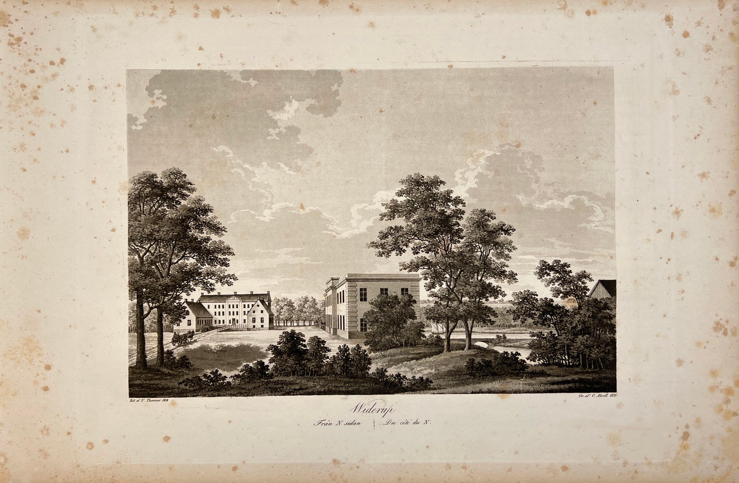 Antique Engraving - Ulrik Thersner - View of Viderup Slott in Sweden - E3