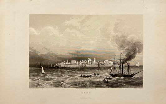 Antique Engraving - Thomas Ender - The steamship "Marianne" near Zara - E5