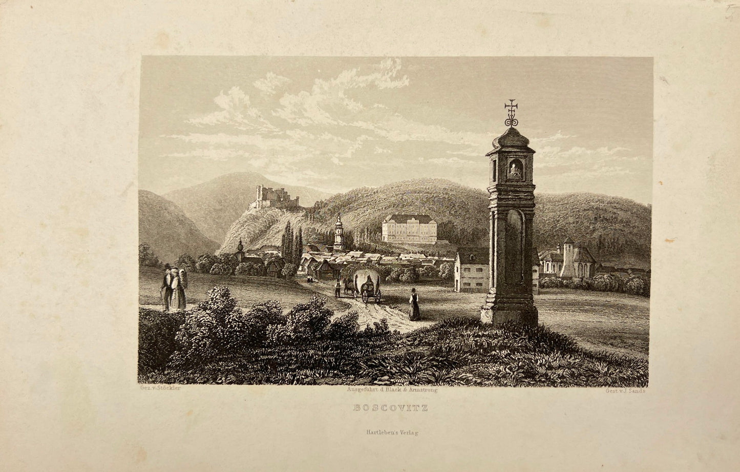 Antique Engraving - Black & Armstrong - View of Boskovice - Czech Republic - E5