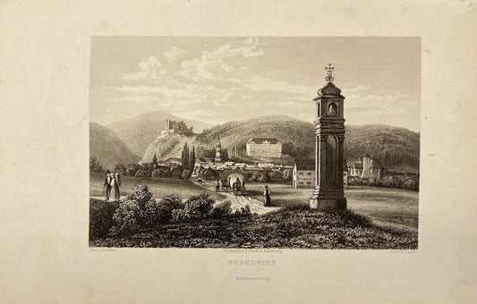 Antique Engraving - Black & Armstrong - View of Boskovice - Czech Republic - E5