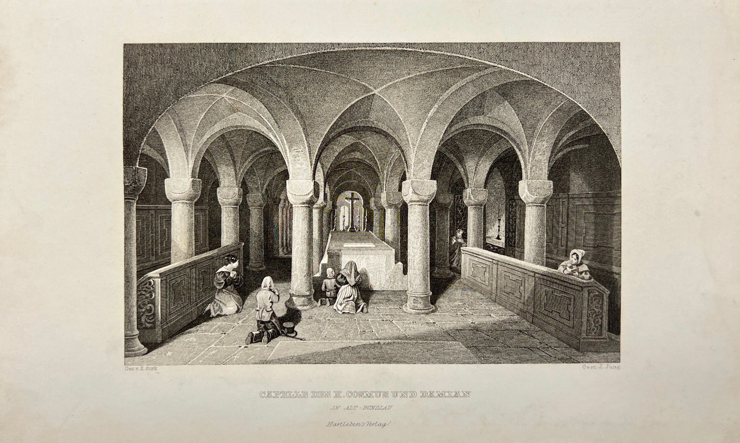 Antique Print - J. Jung - Chapel of Saints Cosmas and Damian in Alt-Bunzlau - E5