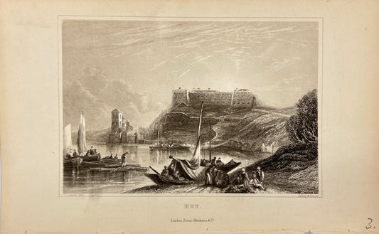 Original Antique Engraving - Shury & Son - View of Fort de Huy - Belgium - E5