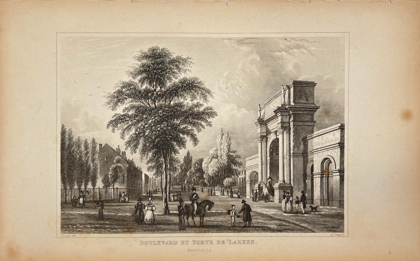 Antique Engraving - Archelaus Cruse - Boulevard and Porte de Laeken - E5