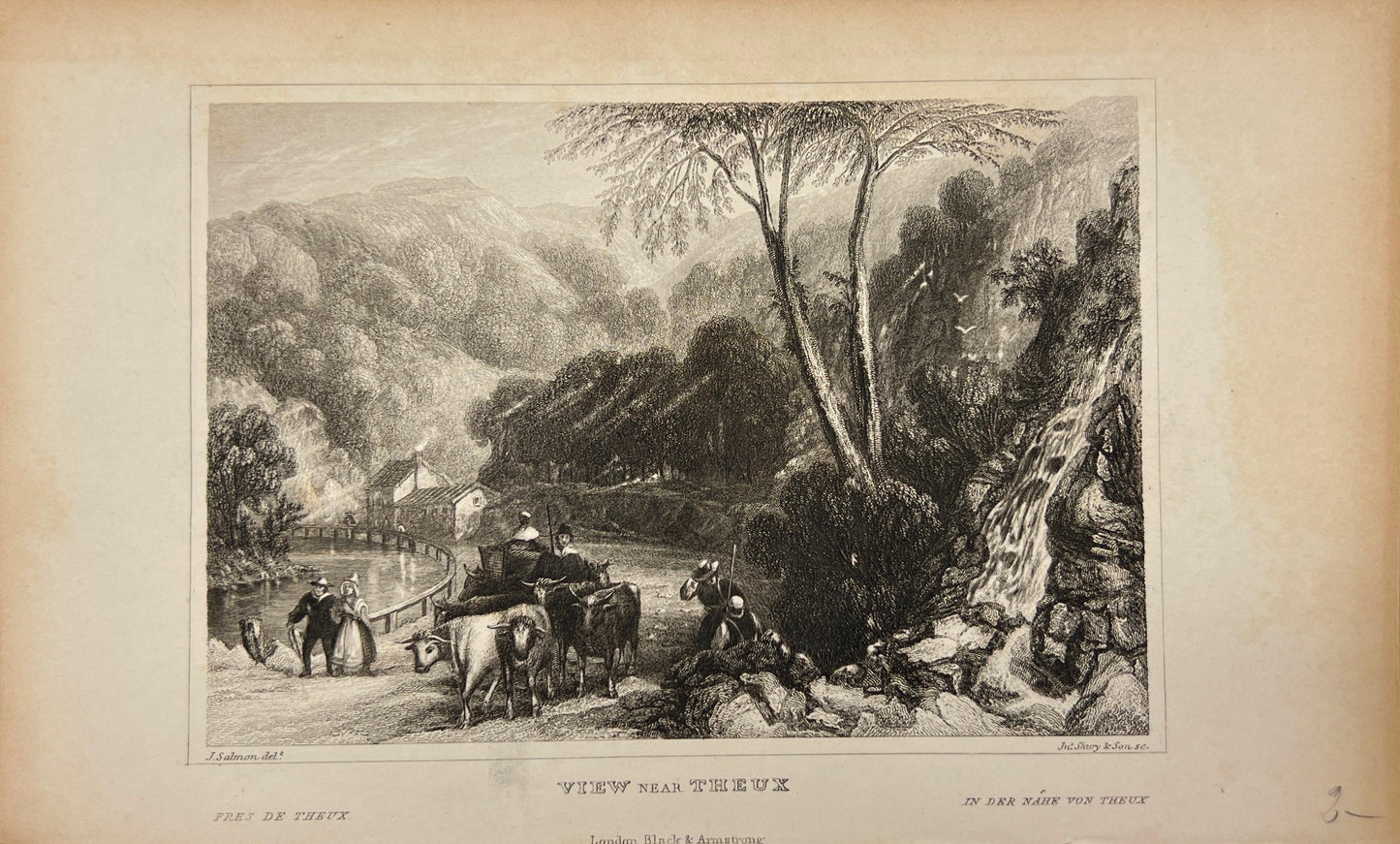 Original Antique Engraving - Shury & Son - View Near Theux - E5