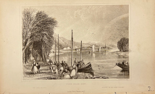 Original Antique Engraving - Shury & Son - View Near Huy - Belgium - E5