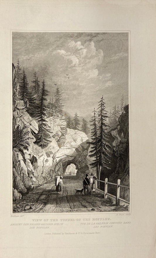 Original Antique Engraving - Archelaus Cruse - View of the Rofflen Tunnel - E5