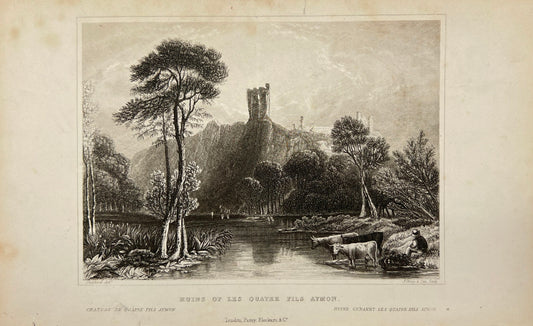 Antique Engraving - Shury & Son - Ruins of The Four Sons Aymon - Belgium - E5