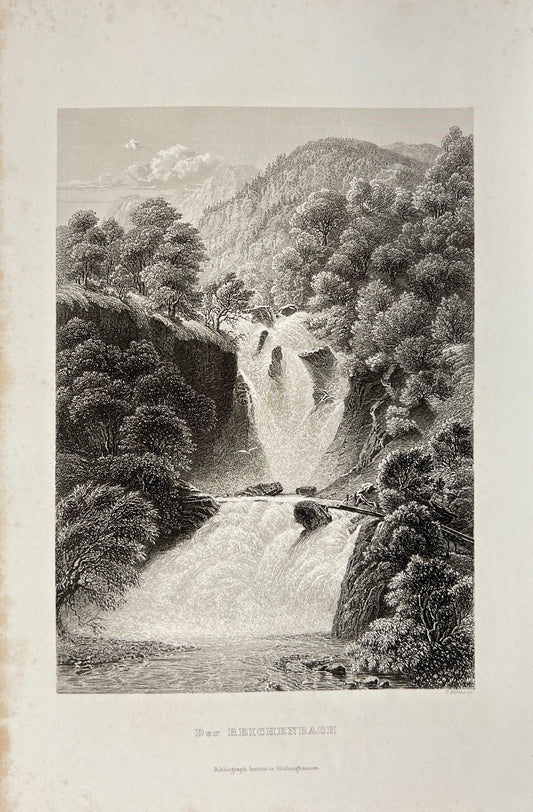 Antique Engraving - Johann Jacob - View of The Reichenbach - Switzerland - E5