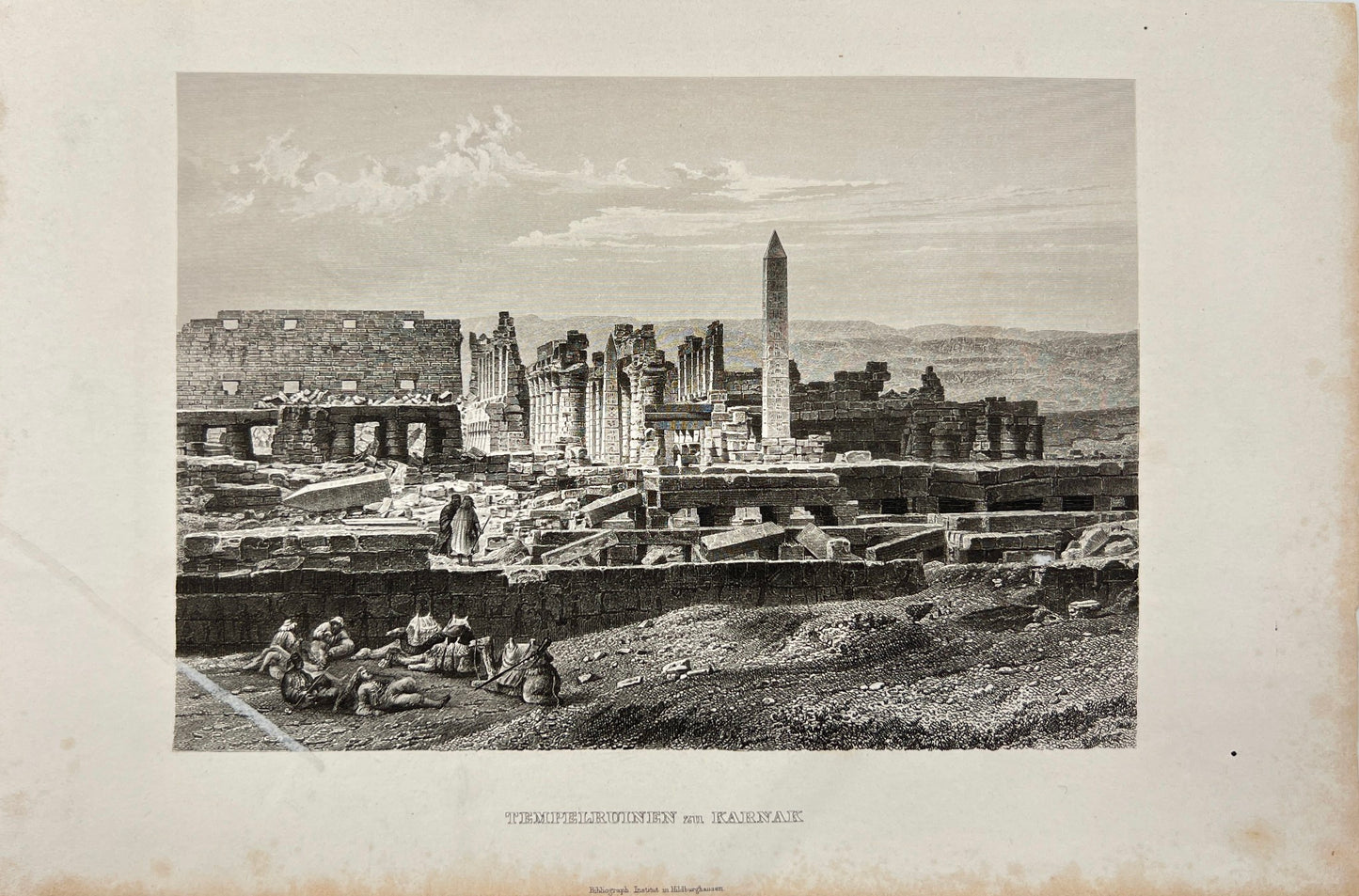 Antique Engraving - Wilhelm Hammerschmidt - View of Temple Ruins at Karnak - E5