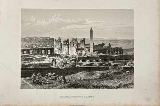 Antique Engraving - Wilhelm Hammerschmidt - View of Temple Ruins at Karnak - E5