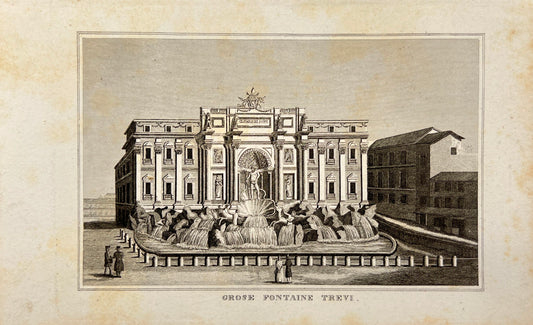 Antique Engraving - Carl Joseph Meyer - View of Great Trevi Fountain - Rome - E5