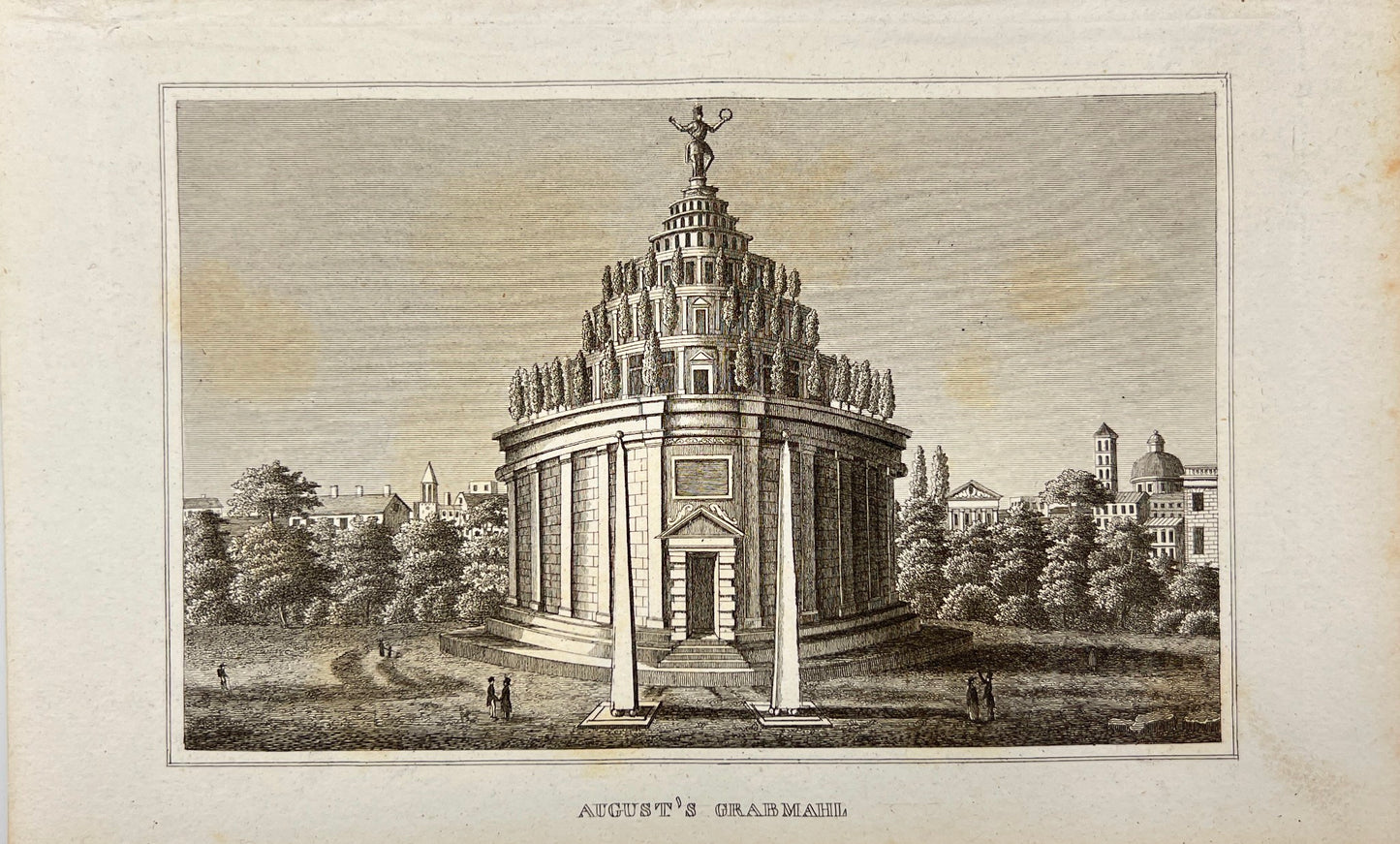 Antique Engraving - Meyer - View of the Mausoleum of Augustus - Rome - E5