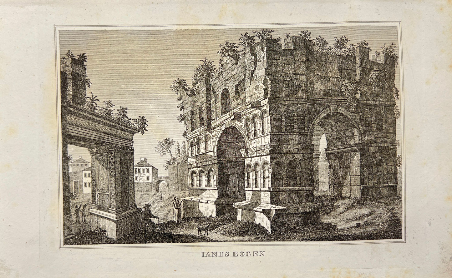 Antique Engraving - Carl Joseph Meyer - View of Arch of Janus in Rome - E5
