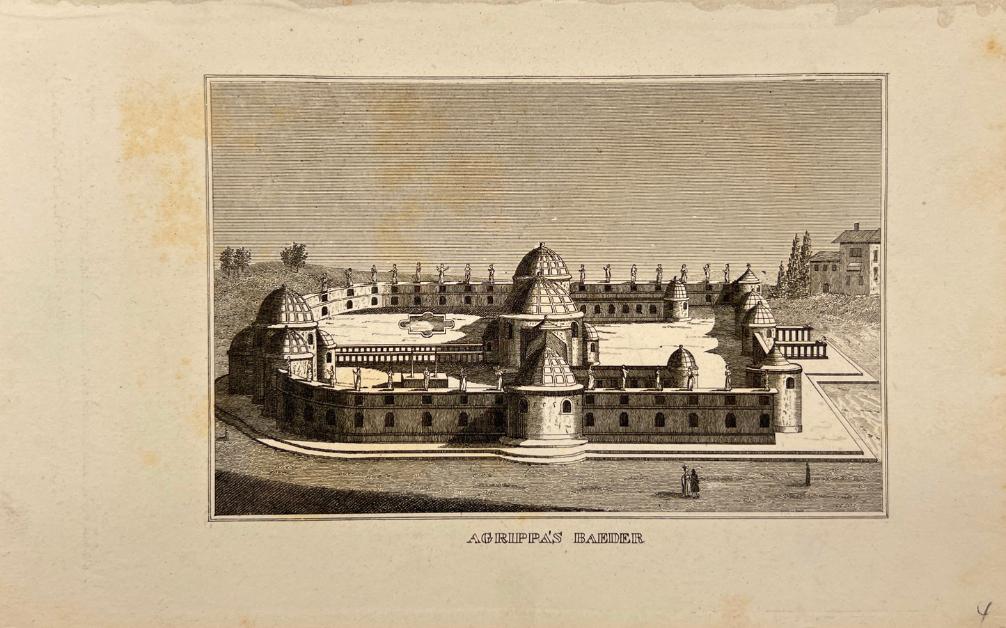 Antique Engraving - Carl Joseph Meyer - View of Baths of Agrippa - Rome - E5