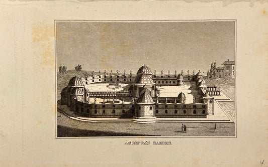 Antique Engraving - Carl Joseph Meyer - View of Baths of Agrippa - Rome - E5