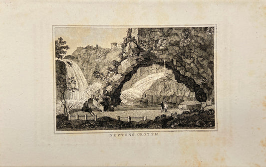 Antique Engraving - Carl Joseph Meyer - Cave of Neptune Tivoli - Italy - E5
