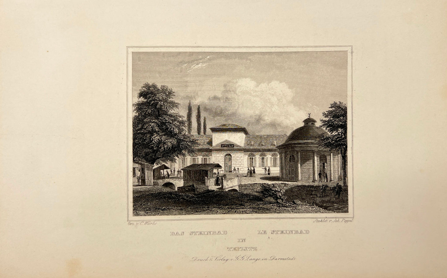 Original Antique Print - Carl Joseph Meyer - View of Stone Bath of Teplice - E5