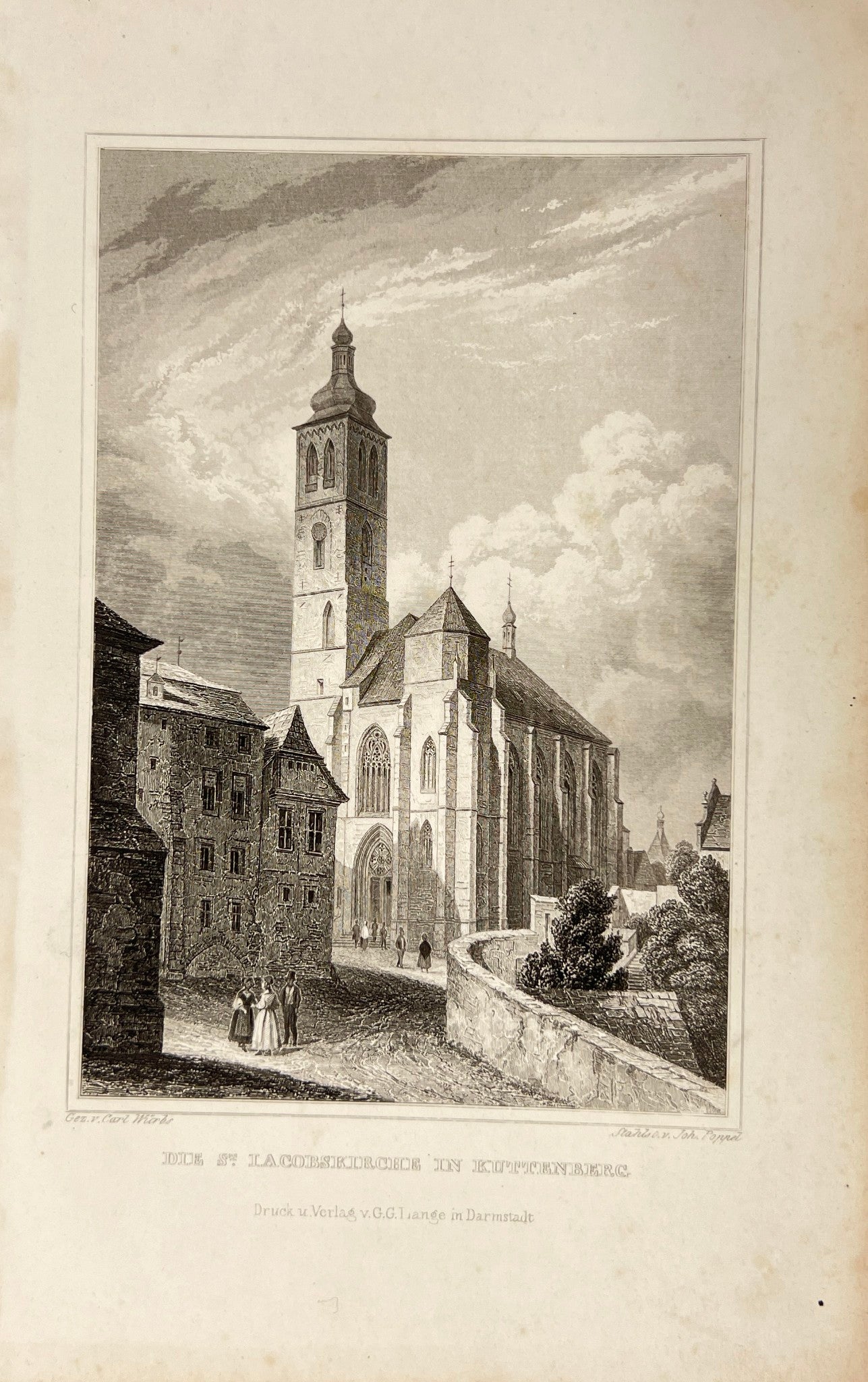 Antique Print - Carl Joseph Meyer - St Jacob's Church in Kutná Hora - Czech - E5