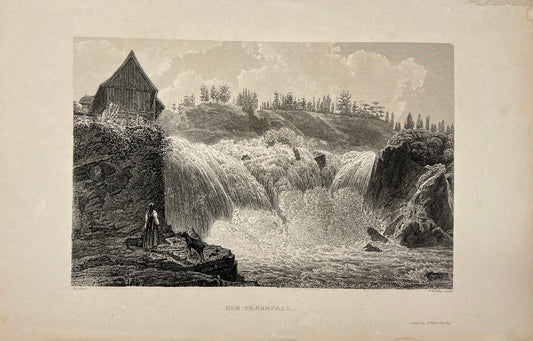 Antique Print - Carl Joseph Meyer - Waterfall on the Traun River in Austria - E5