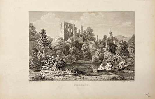 Antique Engraving - Carl Joseph Meyer - View of Tharandt in Genmany - E5