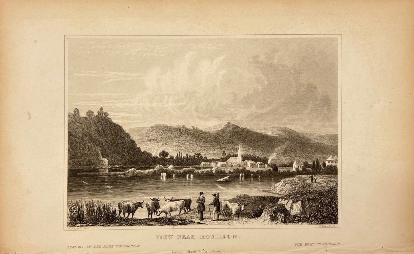 Original Antique Engraving - Carl Joseph Meyer - Rouillon Maas in Belgium - E5