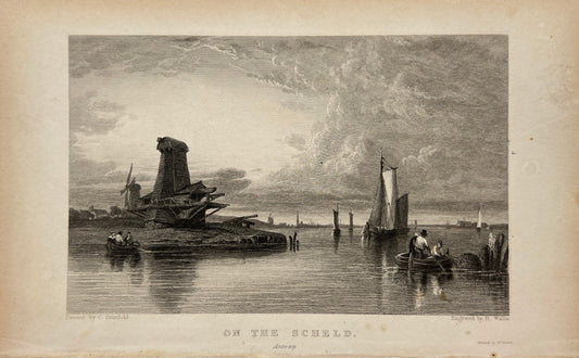 Original Antique Engraving - Carl Joseph Meyer - On the Scheld - E5