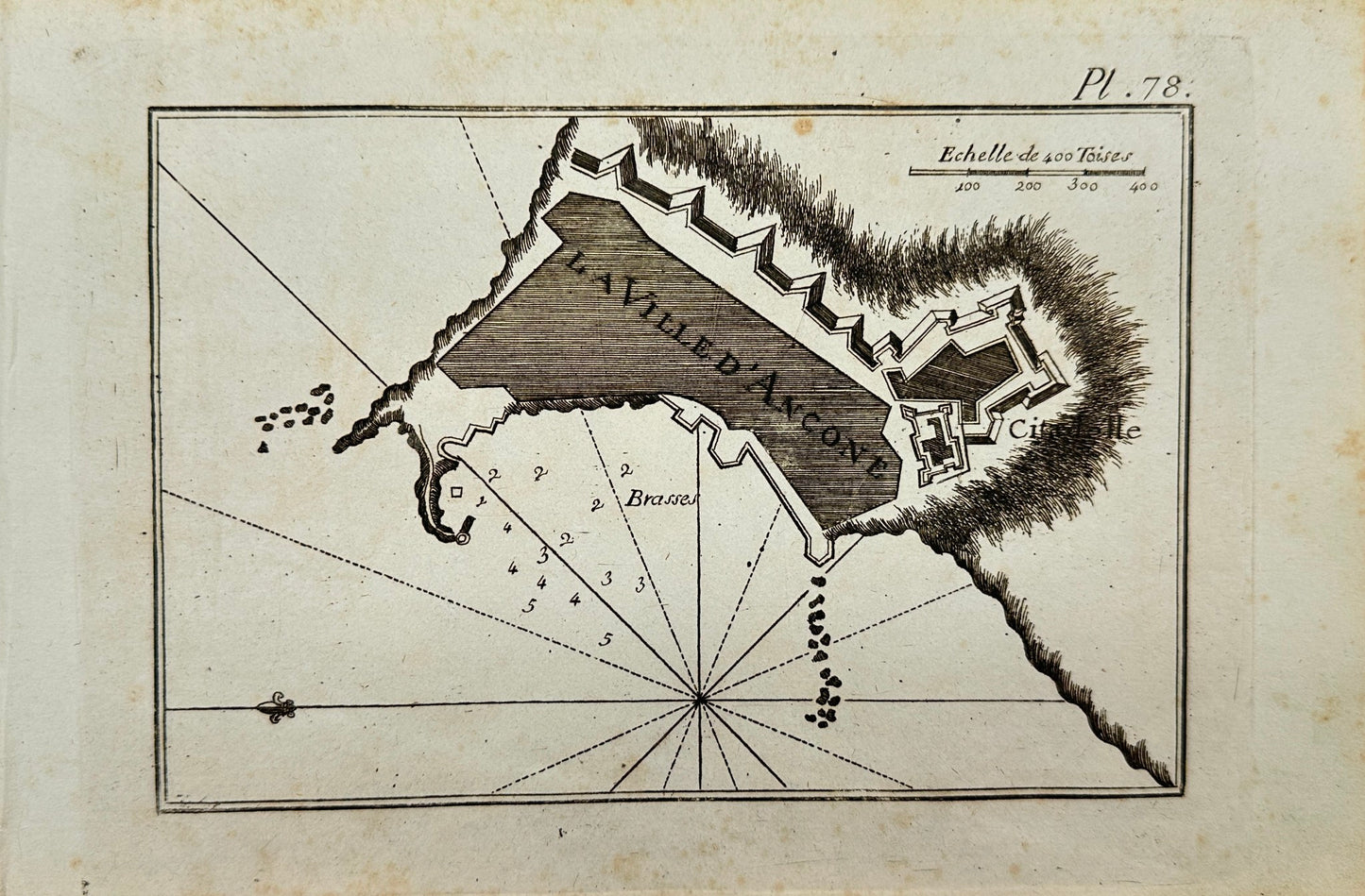 Antique Map - Joseph Roux - Harbour Plan - Port of Ancona in Italy - F5