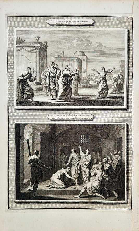 Antique Print - Paul Healed a Possessed Woman & The Conversion - F5