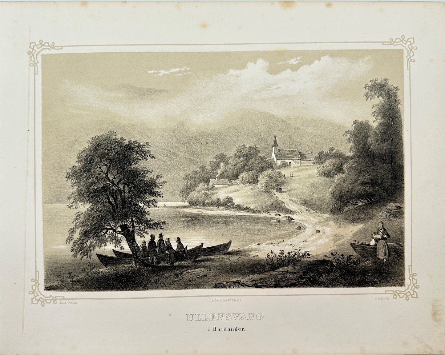 Antique Landscape Print - Adolph Tidemand - View of Ullensvang - Norway - F4