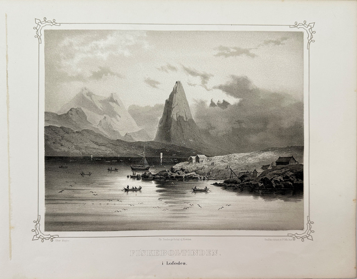 Antique Landscape Print - Adolph Tidemand - View of Fiskeboltinden - Norway - F4