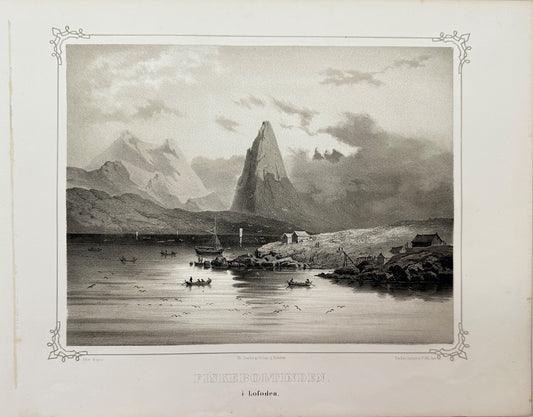 Antique Landscape Print - Adolph Tidemand - View of Fiskeboltinden - Norway - F4