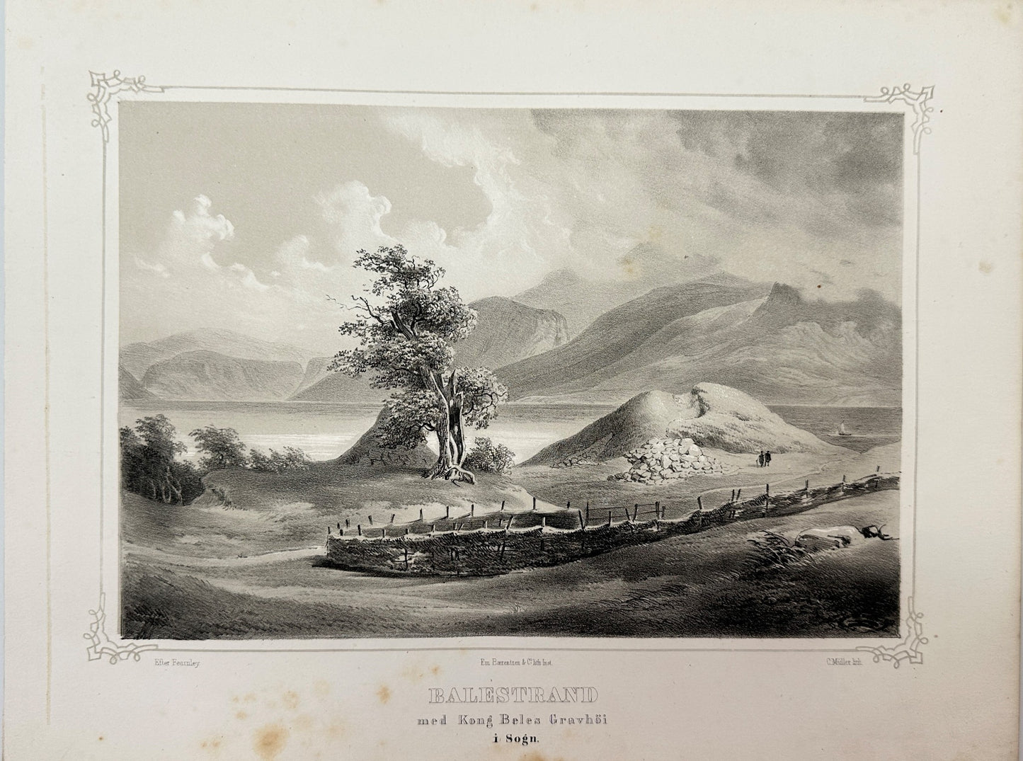 Antique Landscape Print- Adolph Tidemand - View of Balestrand - Norwey - F4